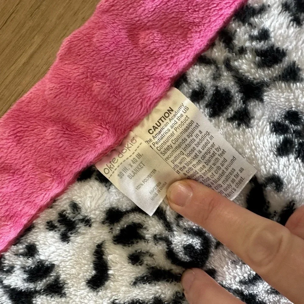 Okie Dokie Damask Baby Blanket Black White Hot Pink Minky Dot Trim Edge 30x40